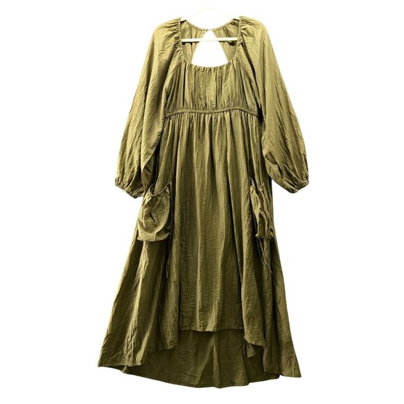 Listicle Ariana Long Sleeve Maxi Dress L Olive Green Square Neck Boho Peasant - Picture 1 of 12
